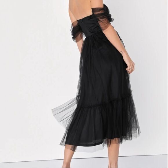 Lulus Divine Dreamer‎ Off the Shoulder Tiered Midi Dress, Black, XL, NWT - Picture 6 of 10
